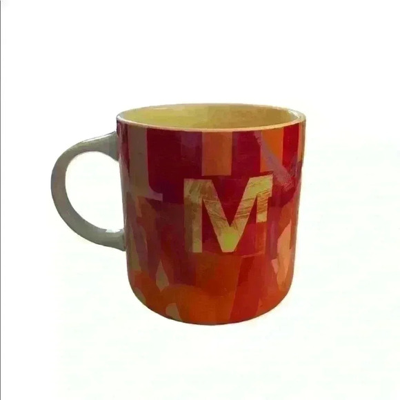 BY Anthropologie Monogram Letter 'M'  large Coffee Tea Cup Mug yellow inside - Picture 3 of 6